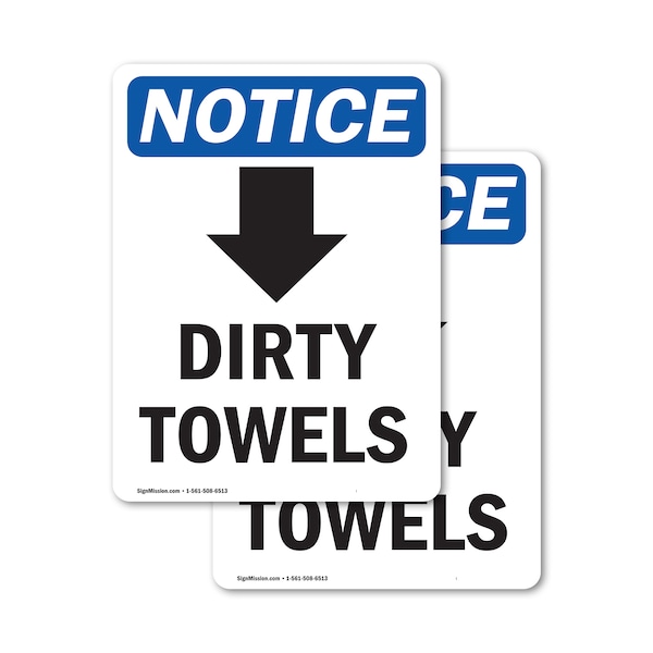 Signmission Dirty Towels (Down Arrow) Sign With Symbol, 3.5 in W x Rectangle, Vinyl Decal OS-2PACK-NS-D-35-V-11039 - main